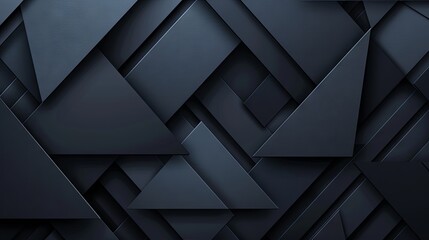 Wall Mural - Sleek black and blue abstract background with a modern, minimal design. Features a color gradient with dark tones, geometric shapes, and a 3D effect. Includes lines, stripes, and triangles, resembling