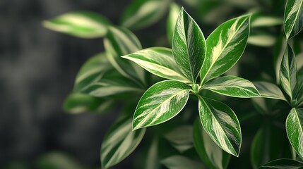 Poster - Close-up of Variegated Green and White Plant Leaves