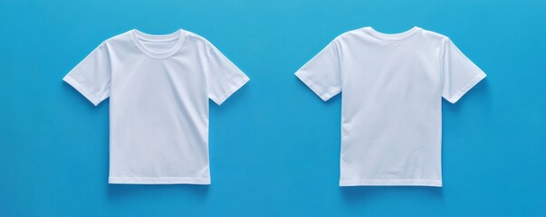 Wall Mural - Two white t-shirts lying on blue background