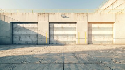 Wall Mural - Sunny day with closed garage doors in vertical concrete forecourt