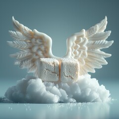 Wall Mural - Angel Wings and Marshmallows on a Cloud