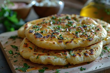 Wall Mural - Homemade Flatbread with Parsley