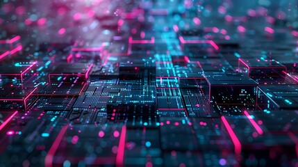 Wall Mural - abstract neon circuitry - digital landscape