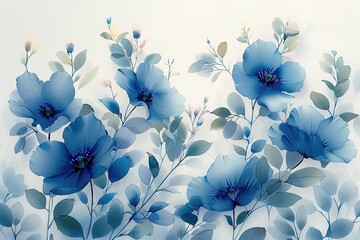 Wall Mural - A painting of a field of blue flowers