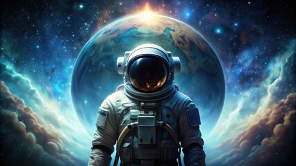 Wall Mural - Astronaut facing a cosmic paradox on a black background, astronaut, space, paradox, cosmic, exploration, mystery, universe