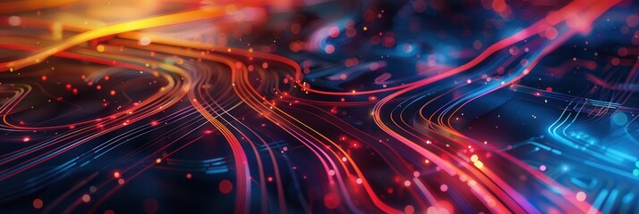 Aufkleber - Colorful, dynamic lines crisscross a stylized map, symbolizing the connectivity and direction essential for logistics and navigation services. Generative AI