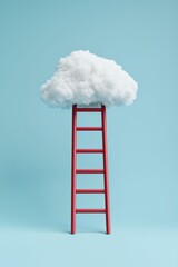 Wall Mural - A 3D illustration depicts a business growth ladder rising through a cloud, symbolizing achievement and the journey toward success.