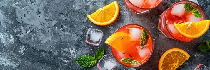 Wall Mural - Italian Summer Cocktail with Fresh Orange Slices on Stone Table