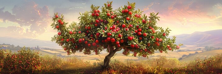 Wall Mural - Pomegranate tree in a cultivated area