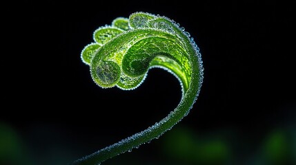   A close-up of a green plant with drops of water on its leaves and leaves on its stems