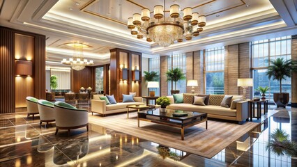 Wall Mural - Luxurious hotel lobby with modern furniture and elegant decor, hotel, interior, lobby, luxurious, modern, furniture