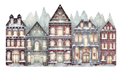 Poster - PNG Christmas nordic townhouse city architecture building.