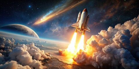 Wall Mural - A rocket launching into outer space, embarking on an exciting journey through the unknown , Rocket, space, exploration