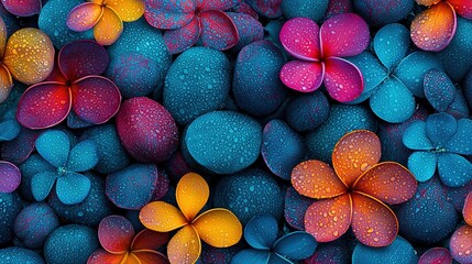 Wall Mural -   A detailed shot of a bouquet of blossoms with droplets of water on their petals