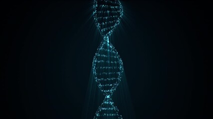 DNA strand symbol animation from glowing binary code symbols on black background, 4k abstract science tech animated template
