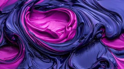 Wall Mural -   Close-up photo of purple and blue paint swirls on a smooth, colored background