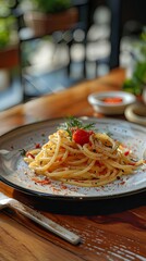 Wall Mural - Plate of spaghetti, traditional Italian food