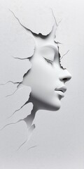 Canvas Print - It's a white, abstract face with a cracked background.