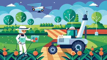 Wall Mural - An autonomous robot navigating a smart farm optimizing plant health and growth with precision agriculture techniques