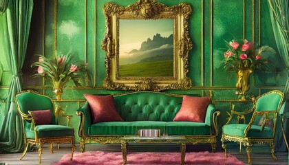 Poster - green frame with flowers