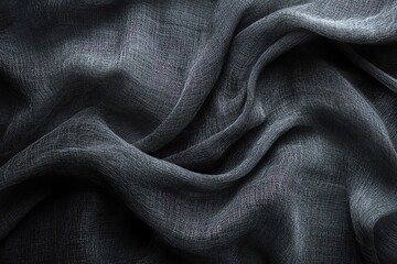 Close-up view of soft, dark fabric with beautiful texture and elegant drape, perfect for backgrounds or textile design projects.