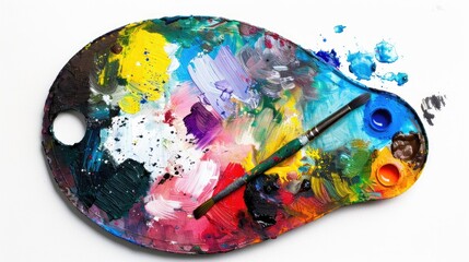 Sticker - Multicolored paint palette with watercolors on white background