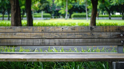 Poster - Wooden chair in park with wood pattern and horizontal lines