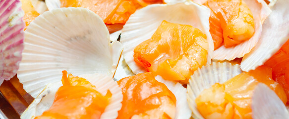 Wall Mural - A tray of shrimp is covered in shell cups