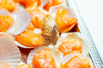 Wall Mural - A tray of shrimp is covered in shell cups