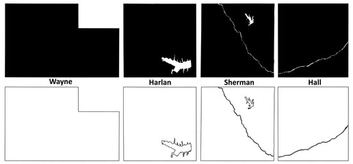 Wall Mural - Harlan, Hall, Wayne and Sherman County, Nebraska (U.S. county, United States of America, USA, U.S., US) map vector illustration, scribble sketch map