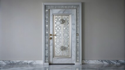 Poster - Ornate White Door with Glass and Gold Accents