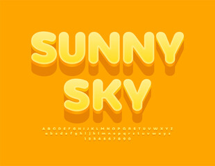 Poster - Vector summer flyer Sunny Sky. Cute Yellow Font. Creative set of Alphabet Letters, Numbers and Symbols.