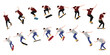 © Mykhailo Shvets - Dynamic sequence of male skateboarder performing mid-air trick. Frame-by-frame image of skate trick. Flat silhouette vector illustration. Fluid motion and athletic skateboarding skill