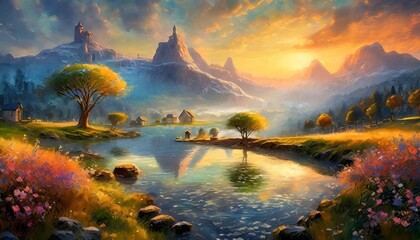 Wall Mural - sunrise over the river