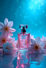 Wall Mural - Minimal perfume bottle with flowers