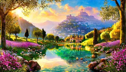 Wall Mural - sunset over the mountains