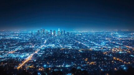 Sticker - Nighttime View of Los Angeles Cityscape