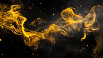 Poster - Abstract Golden Smoke Swirls on Black Background - Abstract image of golden smoke swirling on a black background, symbolizing movement, energy, dreams, imagination, and mystery.