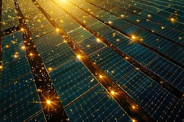 Canvas Print - Aerial view of expanse solar panel reflect sparkling light From the sun 