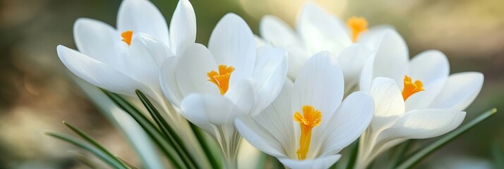 Sticker - Delicate White Crocuses Blooming in Springtime - A close-up of white crocuses blooming in springtime, symbolizing new beginnings, purity, hope, fragility, and beauty.