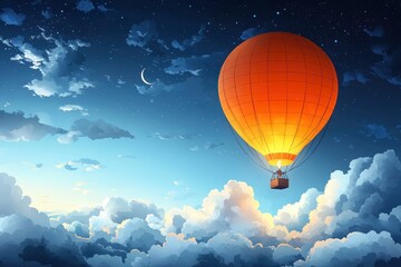 Hot Air Balloon Soaring Through a Starry Sky