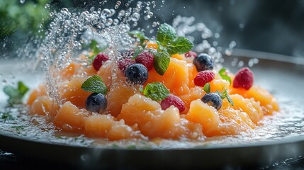 Poster - Cantaloupe Fruit Salad with Fresh Berries and Mint