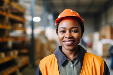 Wall Mural - Portrait of a smiling middle aged female warehouse worker