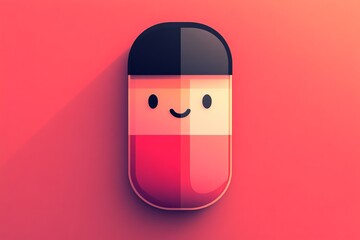 Canvas Print - Minimalistic illustration of a red and black capsule with a smiling face symbolizing the simplicity and effectiveness of modern medicine and healthcare