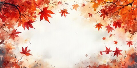 Wall Mural - Watercolor Painting of Red Maple Leaves with Splashes of Color