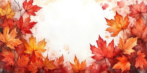 Wall Mural - Watercolor Painting of Autumn Leaves with White Background