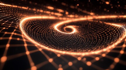 Futuristic 3D Grid Spiral with Peach Neon Lines on Black Background