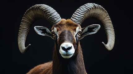 Sticker - Portrait of a Wild Sheep with Majestic Horns