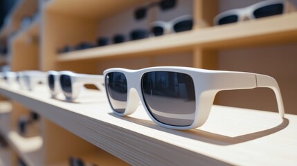 Wall Mural - Mock up of 3d glasses on a shelf in Minamalis store