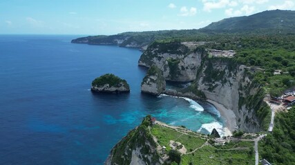 Sticker - Aerial footage of Batumategan island, Diamond Beach and Jogglo Viewpoint in, Bali, Indonesia